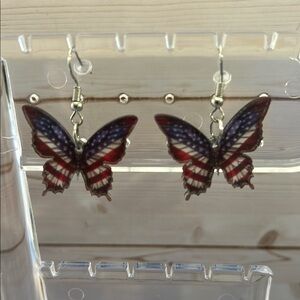 Butterfly Earrings with Red and Blue Accents